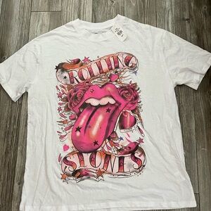 the Rolling Stones White Tee with Pink & Black Graphic